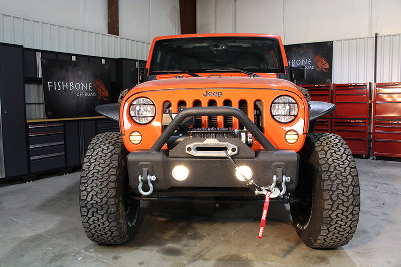 Load image into Gallery viewer, Fishbone Offroad 2007-18 JK Wrangler (2-Door) Front Stubby Winch Bumper with Tube Guard
