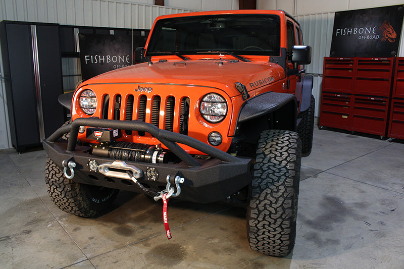 Load image into Gallery viewer, Fishbone Offroad 2007-18 JK Wrangler (2-Door) Front Full Width Winch Bumper with LED&#39;s
