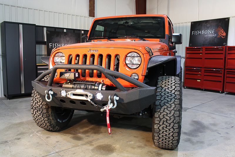 Load image into Gallery viewer, Fishbone Offroad 2007-18 JK Wrangler (2-Door) Front Full Width Winch Bumper with LED&#39;s
