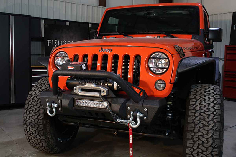 Load image into Gallery viewer, Fishbone Front Stubby Winch Bumper with Tube Guard Fits 2007 to 2018 JK Wrangler, Rubicon and Unlimited
