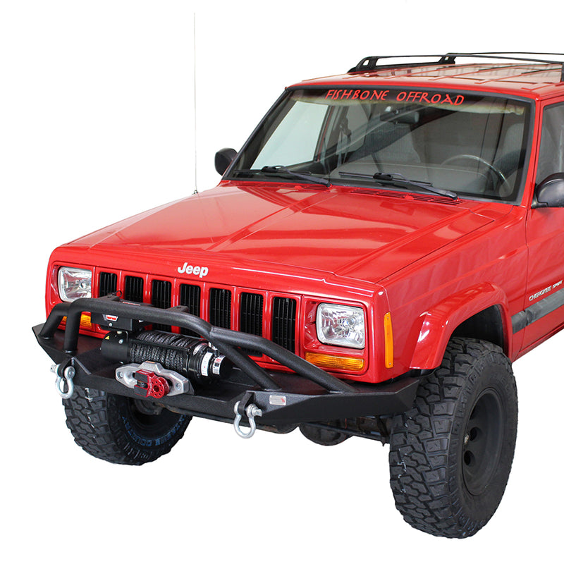 Load image into Gallery viewer, Fishbone Offroad 1984-2001 XJ Cherokee Bullhead Front Winch Bumper with Grille Guard
