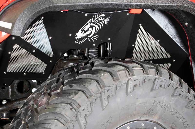 Load image into Gallery viewer, Fishbone Front JL Black Aluminum Inner Fenders - Legacy Model Fits 2018 to Current JL Wrangler, Rubicon and Unlimited, 2020 to Current JT Gladiator
