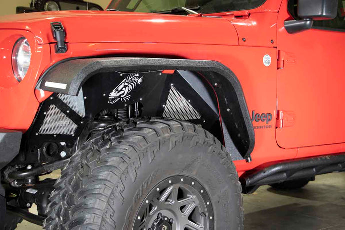 Fishbone Front JL Black Aluminum Inner Fenders - Legacy Model Fits 2018 to Current JL Wrangler, Rubicon and Unlimited, 2020 to Current JT Gladiator