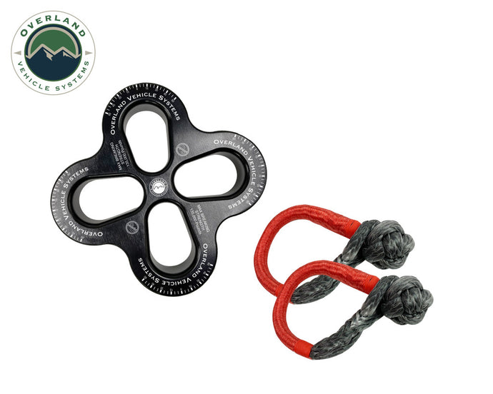 Overland Vehicle Systems R.D.L. 8inch Recovery Distribution Link 45,000 lb. Black and (2) 5/8inch Soft Shackles