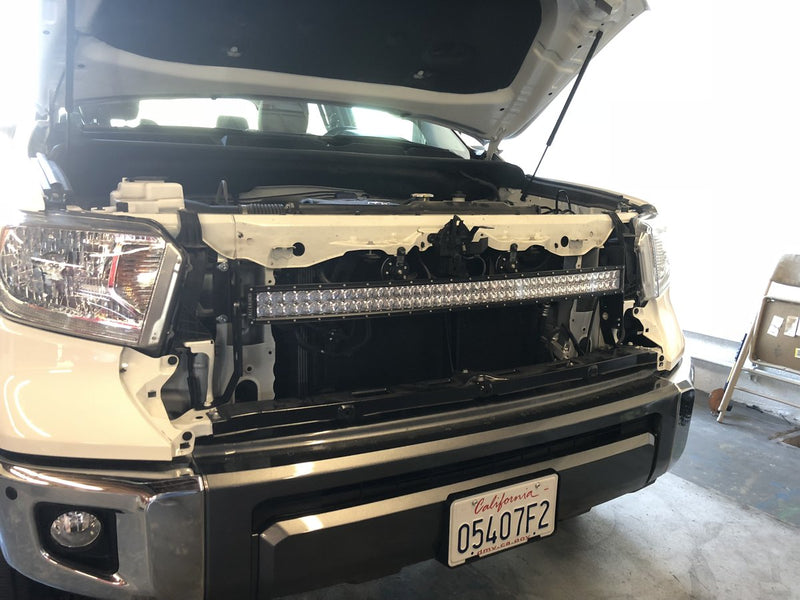 Load image into Gallery viewer, Cali Raised LED 2014-2021 Toyota Tundra 42&quot; Hidden Grille Curved LED Light Bar Mounting Brackets
