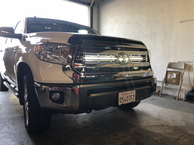 Load image into Gallery viewer, Cali Raised LED 2014-2021 Toyota Tundra 42&quot; Hidden Grille Curved LED Light Bar Mounting Brackets
